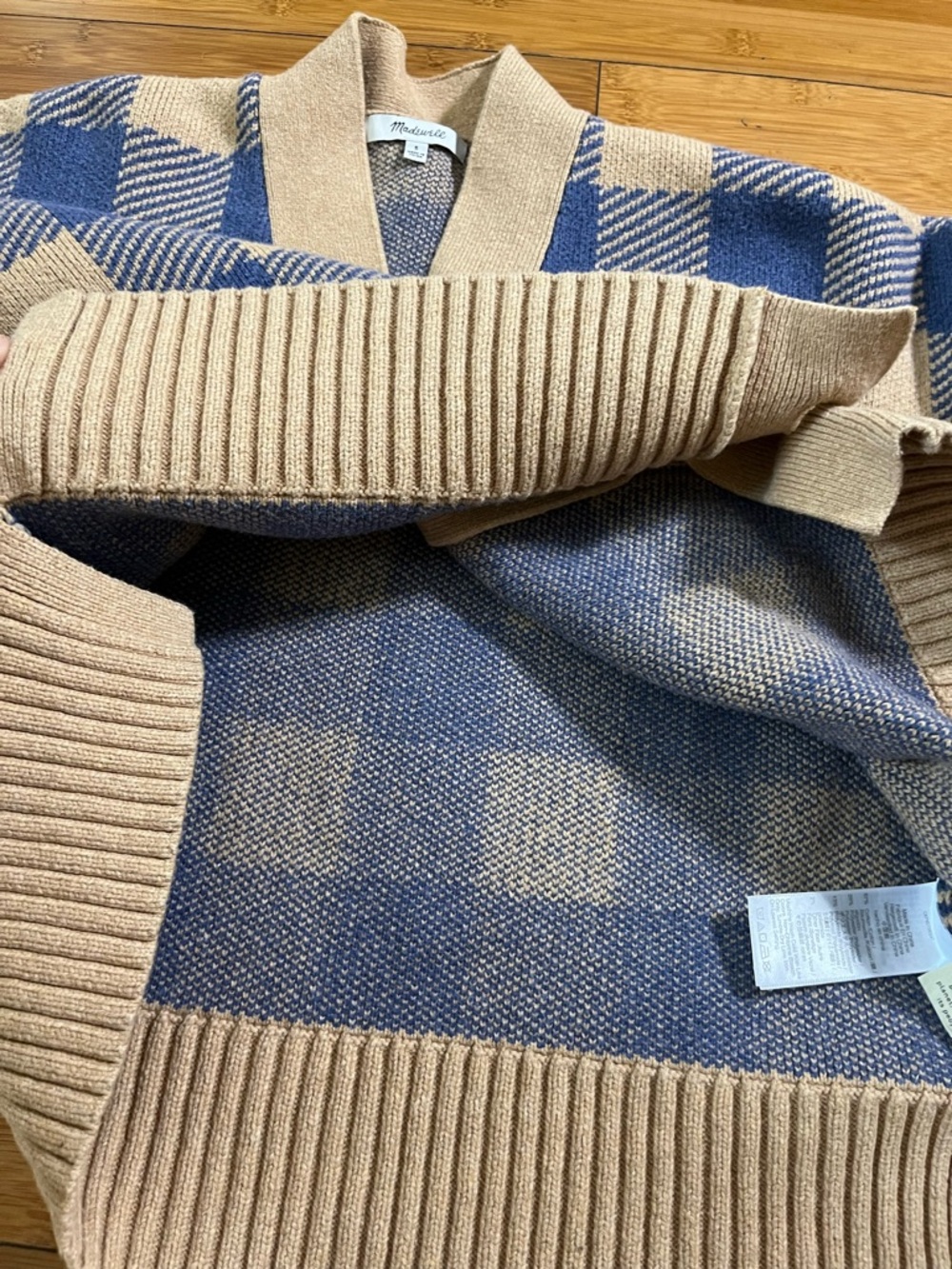 Madewell Bayberry Button-Front Cardigan in Navy & Tan Buffalo Check Cabincore - Picture 12 of 13